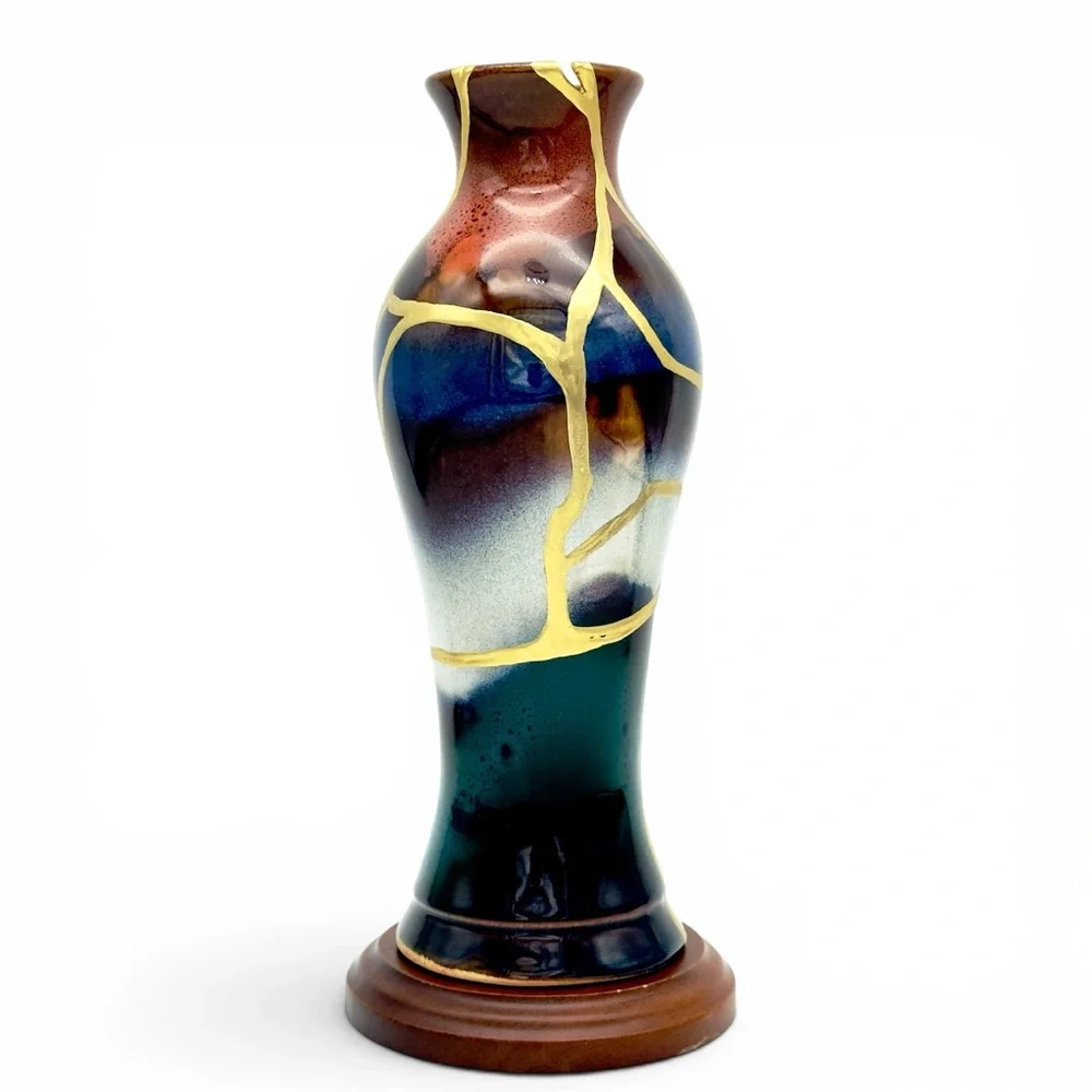 Kintsugi Vase Drip Glazed Pottery Gold Crack Art Growth Anniversary Gift